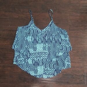 Aztec Print Tiered, Flowy Boho Tank Sz M